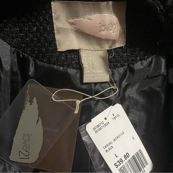 NWT Love 21 Forever 21 Black Tweed Lace Chain Blazer Jacket - Picture 6 of 7